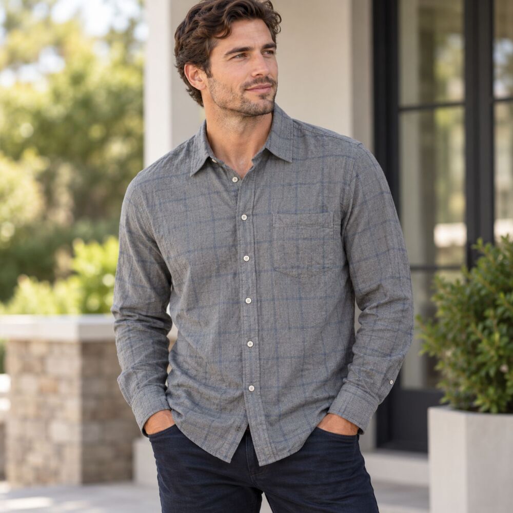 UNTUCKit Men’s XL Gray Blue Windowpane Plaid Button Down Shirt 100% Cotton